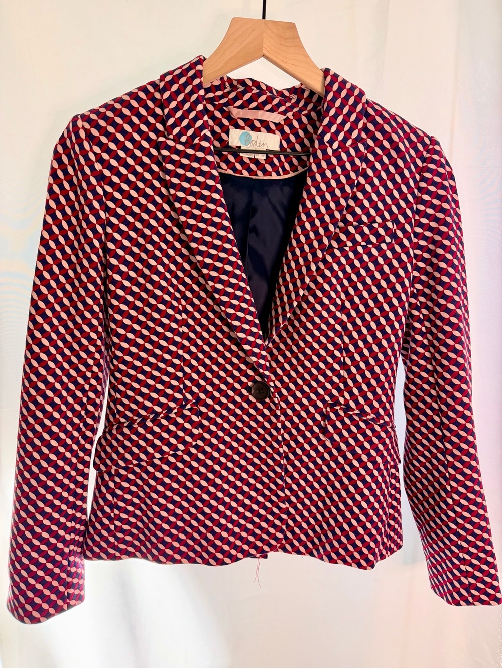 Boden Pink & Navy Geometric Blazer